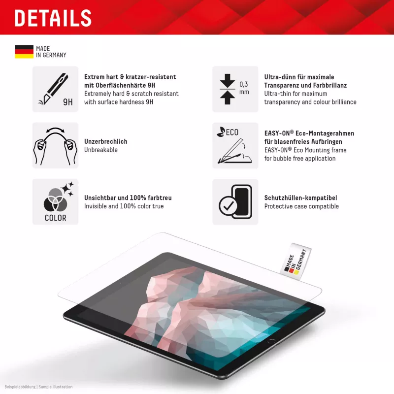 Displex tabletglas (9H) voor Samsung Galaxy Tab A11+/A9+, Eco-montageframe, onbreekbaar