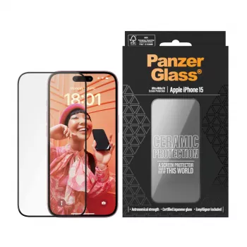 PanzerGlass Ceramic Protection voor iPhone 15 Ultra-Wide Fit krasvast stootvast