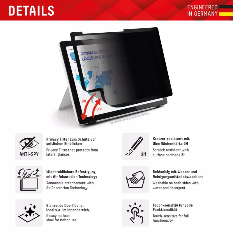 Displex TABLET PRIVACY SAFE afneembare 2-weg privacyfilter voor iPad Pro 11'' (2025/2024)