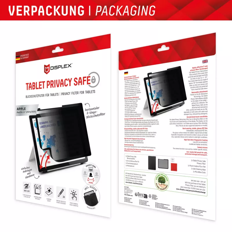 Displex TABLET PRIVACY SAFE afneembare 2-weg privacyfilter voor iPad Pro 11'' (2025/2024)