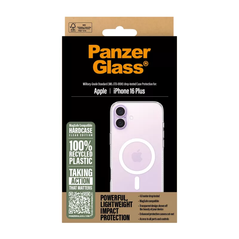 Hoesje PanzerGlass HardCase transparant met witte MagSafe iPhone 16 Plus