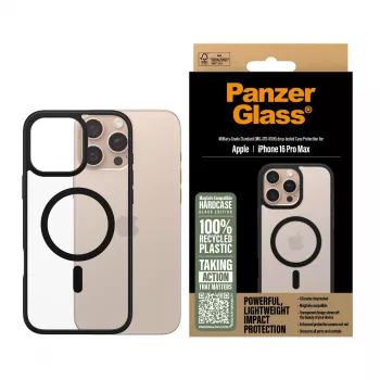 PanzerGlass ® HardCase transparant met zwart MagSafe & frame iPhone 16 Pro Max