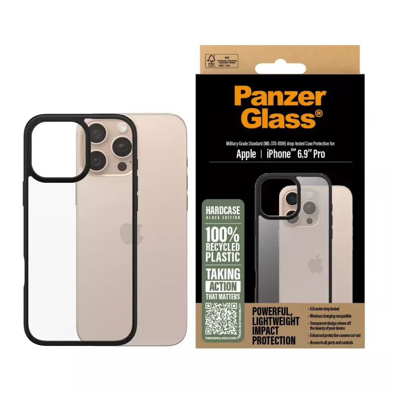 PanzerGlass® HardCase transparant met zwart frame iPhone 16 Pro Max