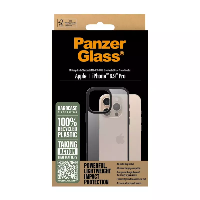 PanzerGlass® HardCase transparant met zwart frame iPhone 16 Pro Max