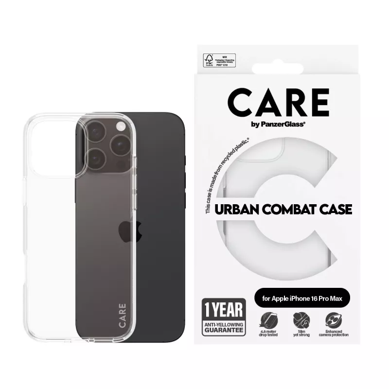 CARE by PanzerGlass Flagship Case 1356 hoesje voor iPhone 16 Pro Max 6,9", Urban Combat, transparant