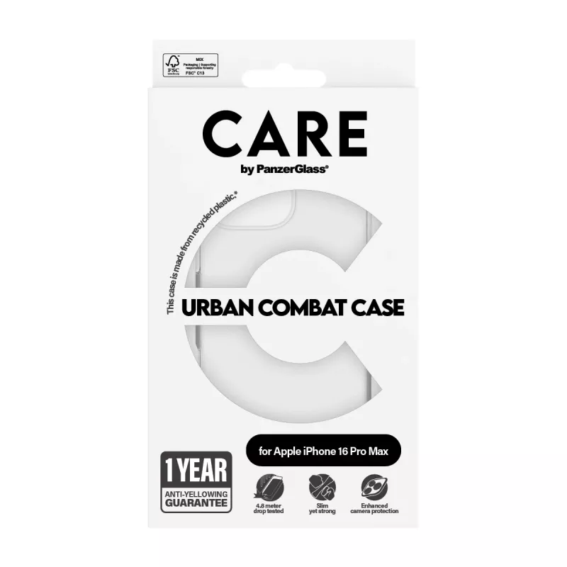 CARE by PanzerGlass Flagship Case 1356 hoesje voor iPhone 16 Pro Max 6,9", Urban Combat, transparant