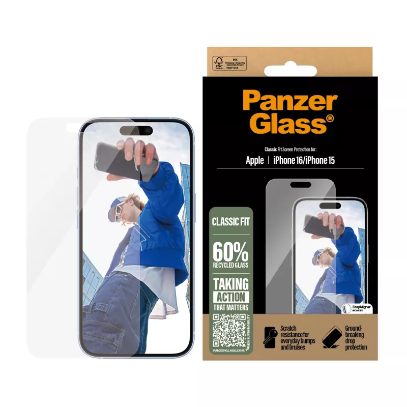 PanzerGlass® displayscherm iPhone 16 | 15 | Classic Fit