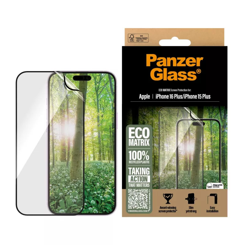 PanzerGlass ® ECO MATRIX displayscherm iPhone 16 Plus | 15 Plus | Ultra-Wide Fit