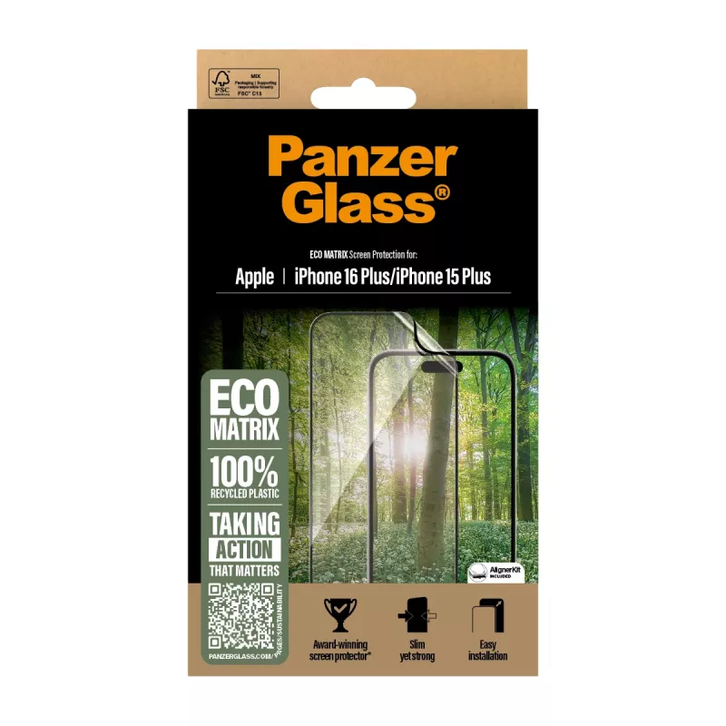 PanzerGlass ® ECO MATRIX displayscherm iPhone 16 Plus | 15 Plus | Ultra-Wide Fit