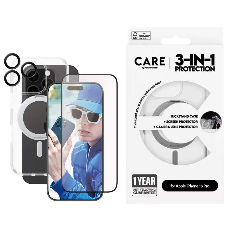 PanzerGlass CARE by ® Feature 3-in-1 Ceramic bundel iPhone 16 Pro