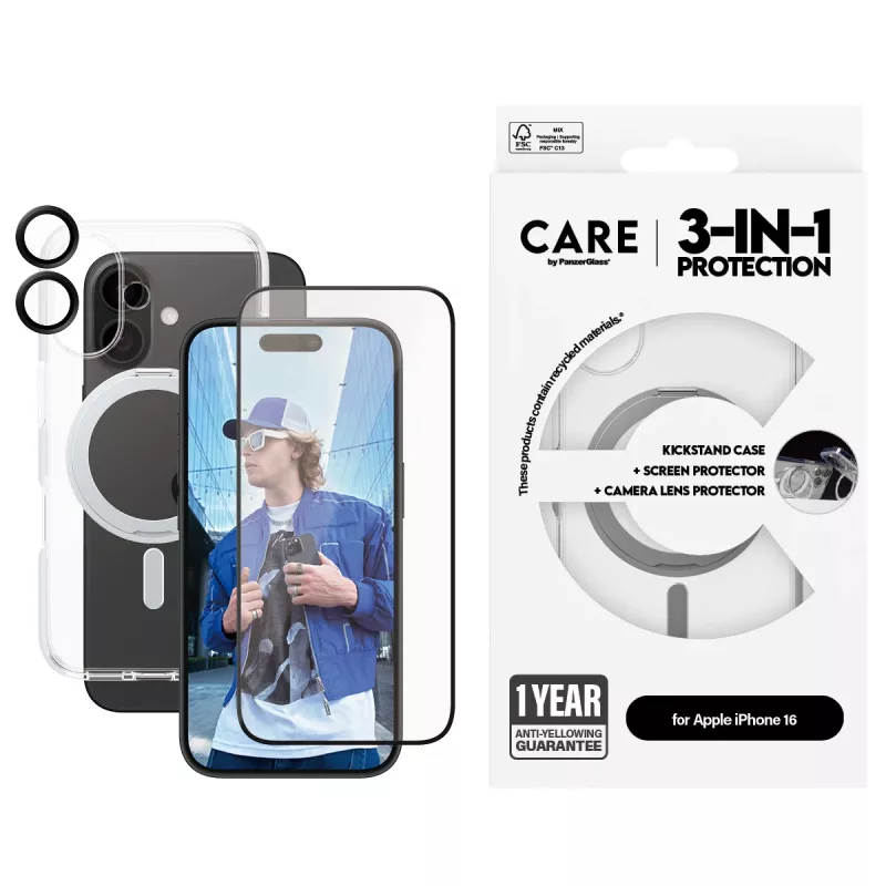 PanzerGlass CARE by ® Feature 3-in-1 Ceramic bundel iPhone 16