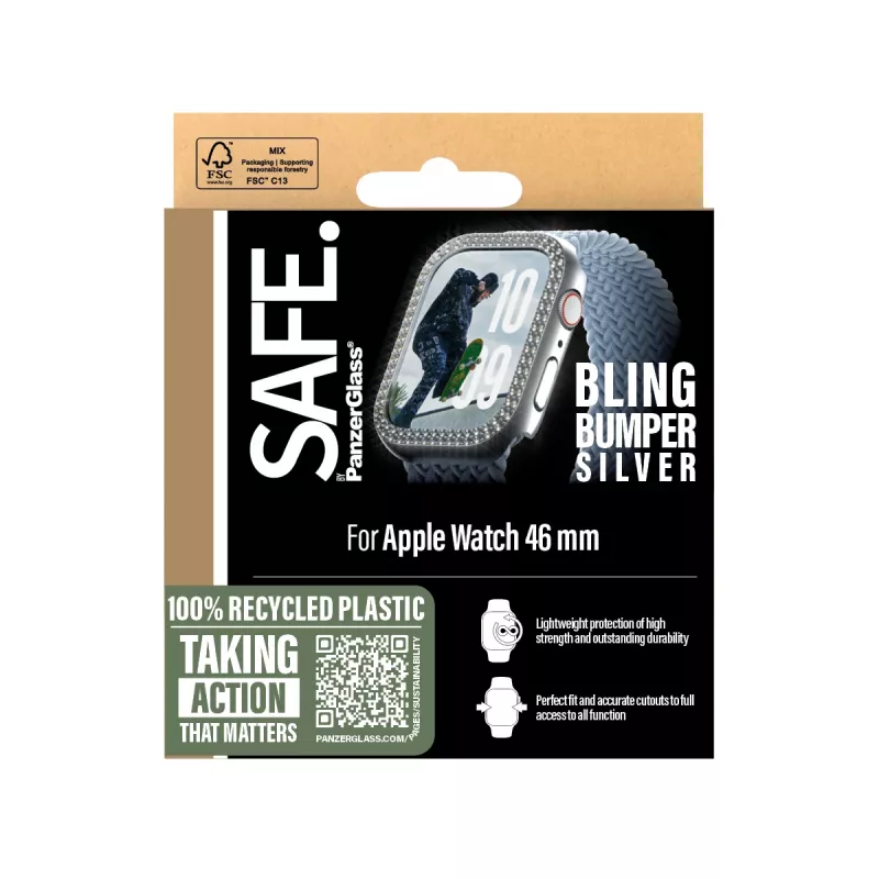 PanzerGlass SAFE. by ® Bling Bumper zilver Apple Watch Series 10 46mm transparant