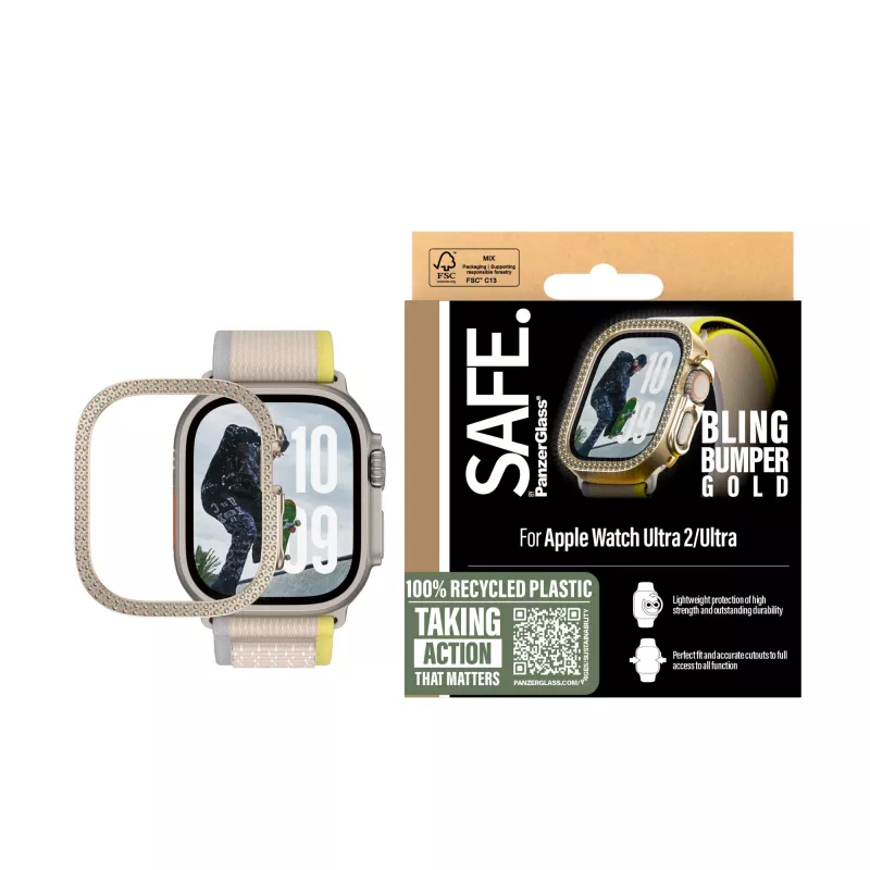 PanzerGlass SAFE. by ® Bling Bumper goud Apple Watch Ultra 3 | Ultra 2 | Ultra | 49mm