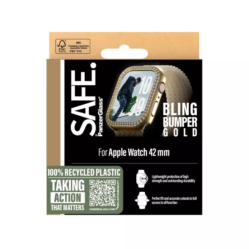 PanzerGlass SAFE. by ® Bling Bumper goud Apple Watch Series 10 42mm transparant