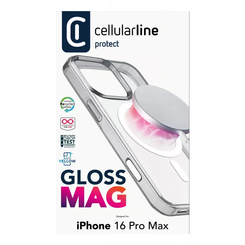 Cellularline Gloss Mag - magnetisch hoesje voor iPhone 16 Pro Max voor opladen en bevestigen aan MagSafe-oplader