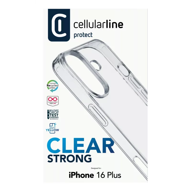 Cellularline CLEARDUOIPH16MAXT Clear Strong Case hoesje voor iPhone 16 Plus, transparant