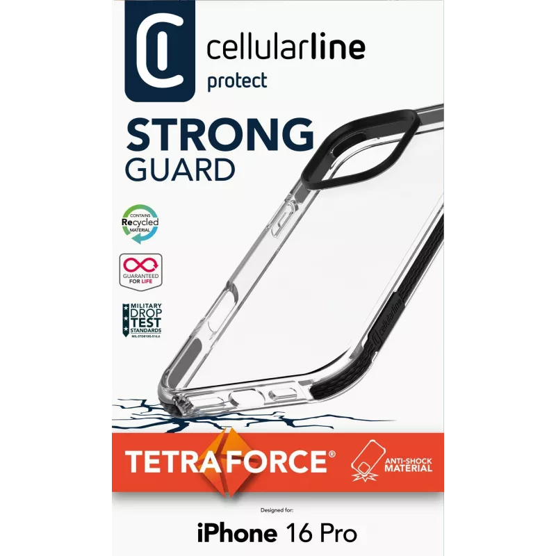 Cellularline Strong Guard hoesje voor iPhone 16 Pro, transparant