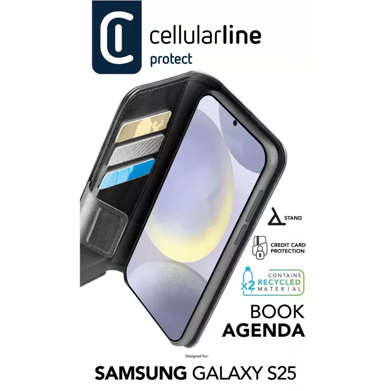 Cellularline Book Agenda 2 Case BOOKAG2GALS25K bookcase-hoesje voor Samsung S25, zwart
