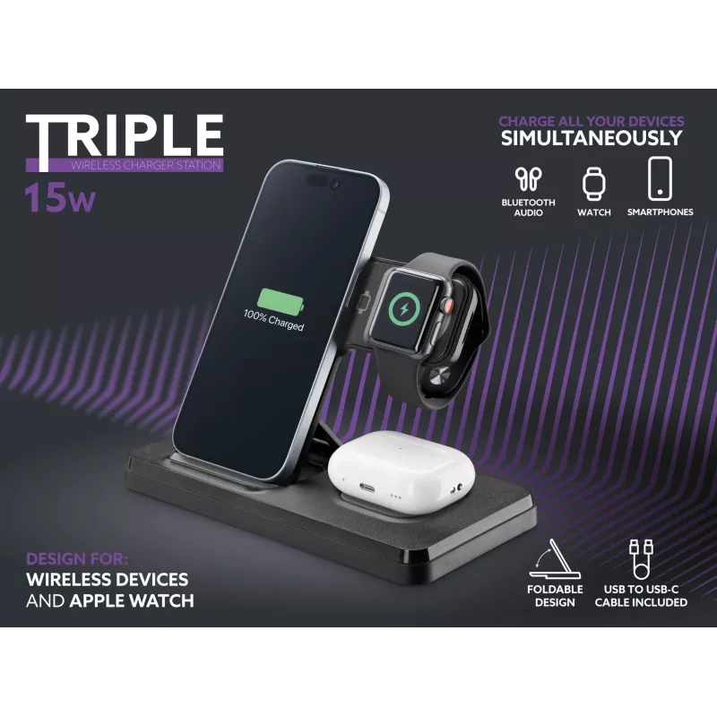 Tech Pop dockstation voor mobiel apparaat smartwatch/smartphone zwart