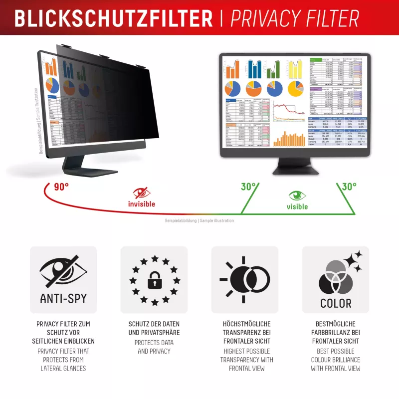 Displex PRIVACY SAFE afneembare 2-weg privacyfilter voor desktopmonitor 27'' (16:10)