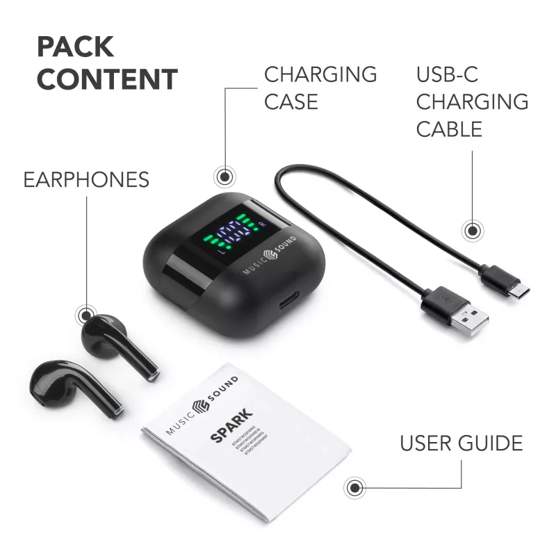 Music Sound SPARK Auricolare TWS met LED-display