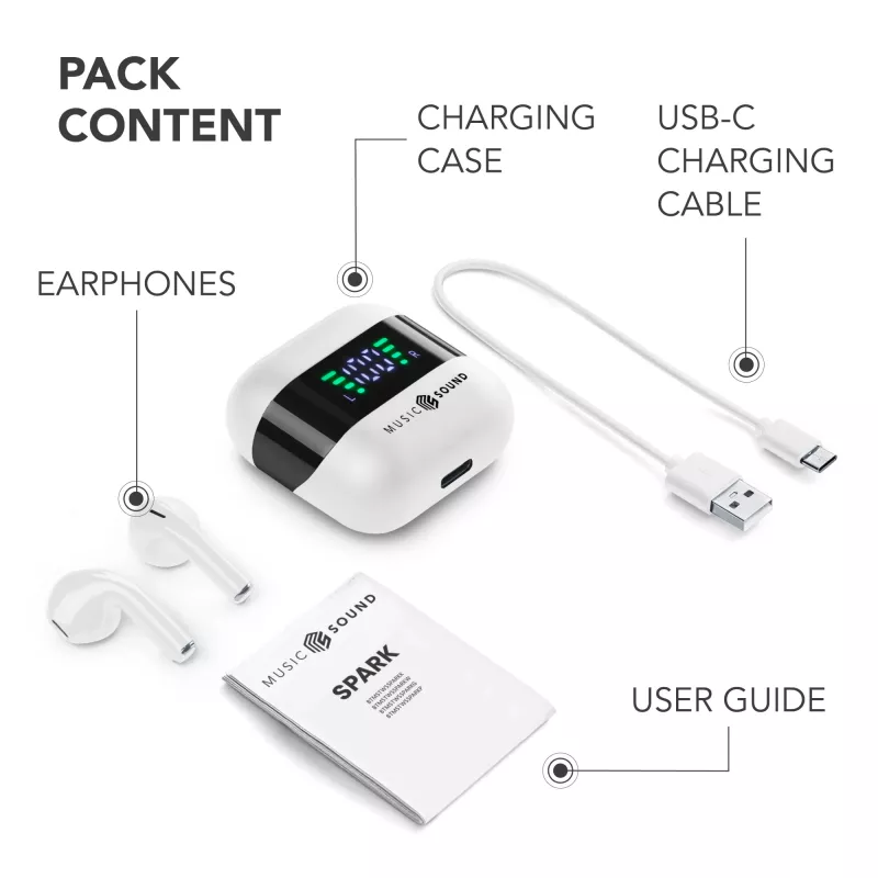 Music Sound SPARK Auricolare TWS met LED-display