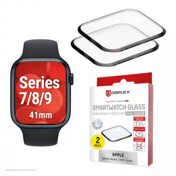 Displex onbreekbaar volledig oppervlak beschermglas voor Apple Watch 9/8/7 (41mm), 2-pack, ultradun, randloos, Eco montage