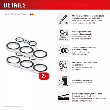 Displex Full Cover camera-lensglas Samsung Galaxy S25 Ultra, 10H, volledige camerabescherming, snelle montage, 2-pack