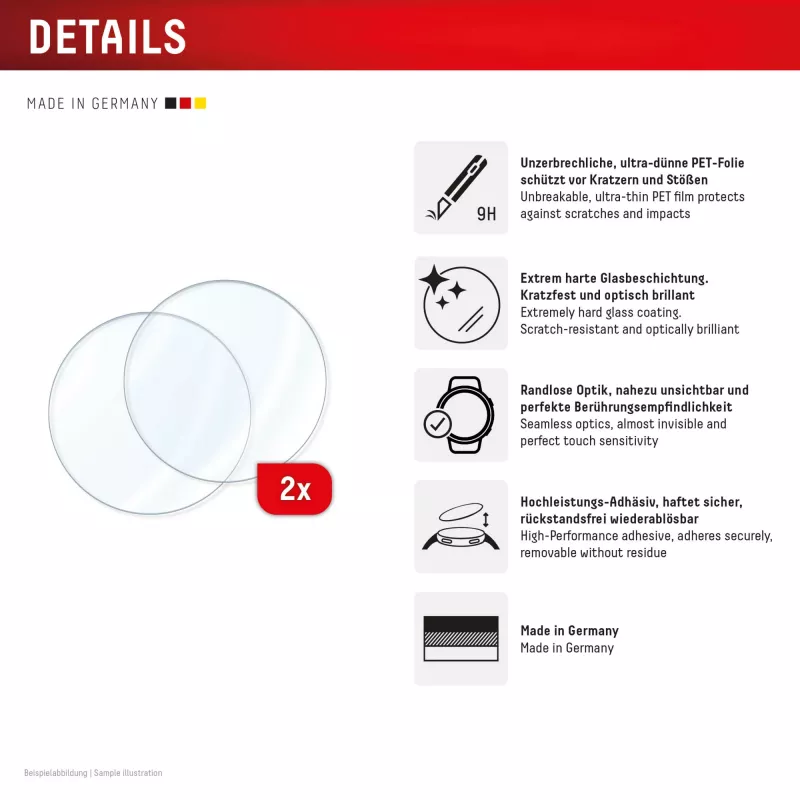 Displex 9H glas Galaxy Watch 7/6 (44mm), 2-pack, ultradun, randloos, antivingerafdruk, made in Germany