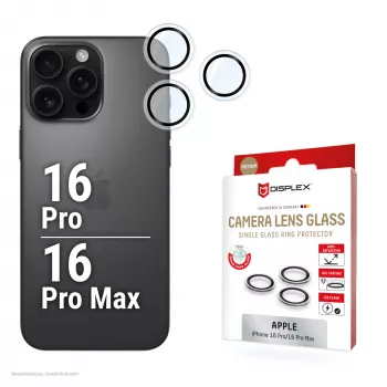Displex Premium camera-lensglas, iPhone 16 Pro/16 Pro Max, 10H, losse ringen, DLC, transparant, snelle montage