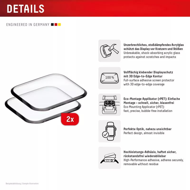 Schermbescherming Displex Unbreakable Full Cover Smart Glass Apple Watch 11/10 46mm ultradun randloos 2-pack