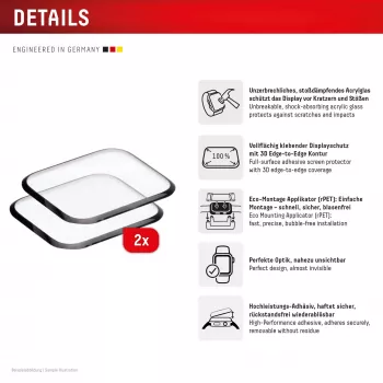 Displex onbreekbare volledige afdekking Smart Glass Apple Watch SE3/SE2/SE (44mm), 2-pack, ultradun, randloos, Eco Mount