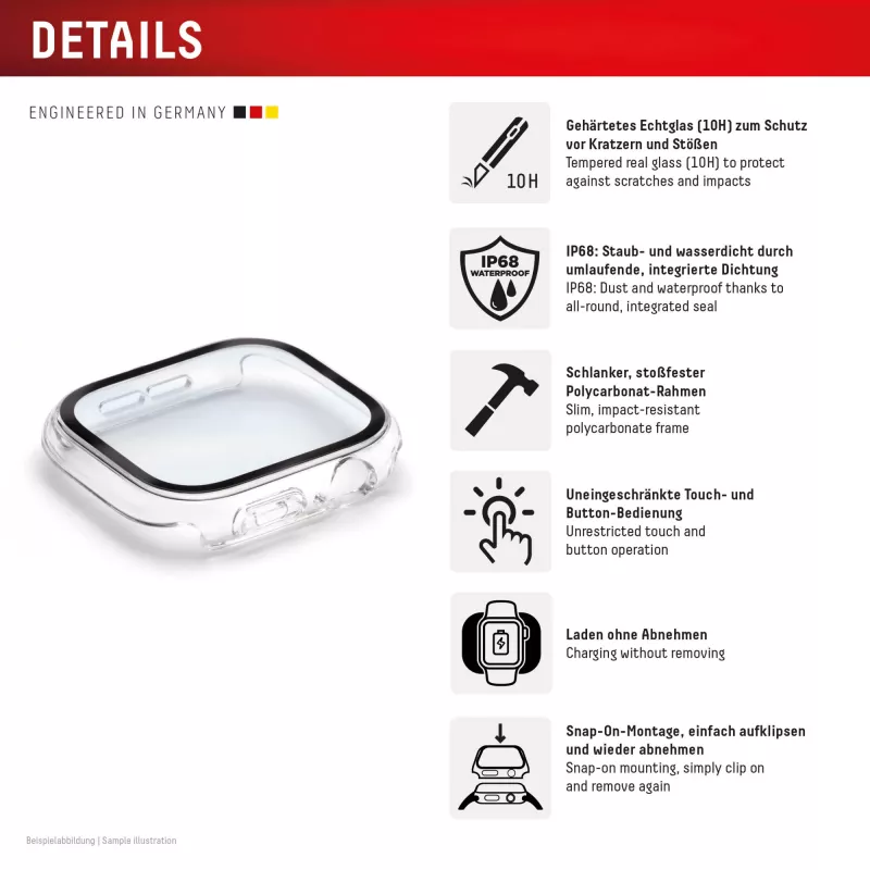 Displex 02136 volledig omsluitende beschermhoes voor Apple Watch SE (2/3) (40 mm), transparant