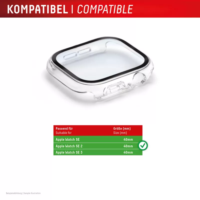 Displex 02136 volledig omsluitende beschermhoes voor Apple Watch SE (2/3) (40 mm), transparant