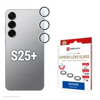 Displex Premium camera-objectiefglas, Samsung Galaxy S25+, 10H, losse ringen, DLC, transparant, Quick Mount