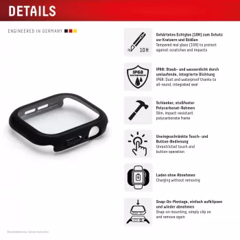 Displayschermbescherming PanzerGlass Displex 10H voor Apple Watch SE3/SE2/SE (40 mm) – volledig lichaam, IP68, op te klikken, zwart mat