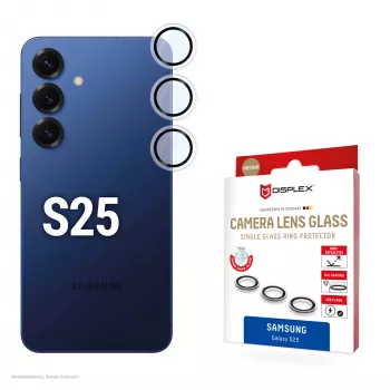 Displex Premium camera-lensglas, Samsung Galaxy S25, 10H, losse ringen, DLC, transparant, Quick Mount