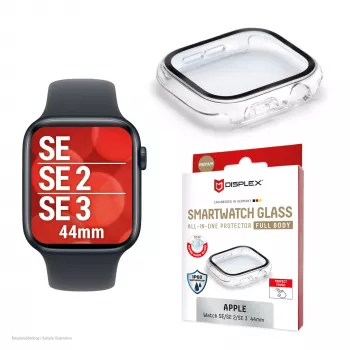 PanzerGlass Displex 10H hardglas full-body-case voor Apple Watch SE/SE2/SE3 44mm, IP68, snap-on, transparant