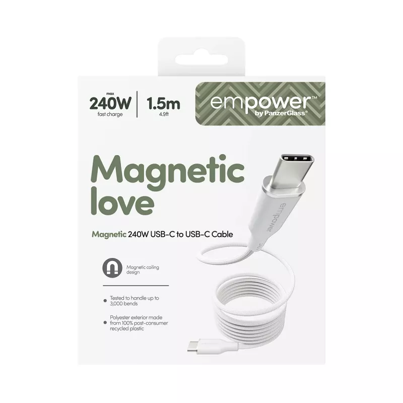 PanzerGlass empower™ by ® magnetische 240W USB-C-naar-USB-C-kabel | USB 2.0 | 1,5 m | zilver wit