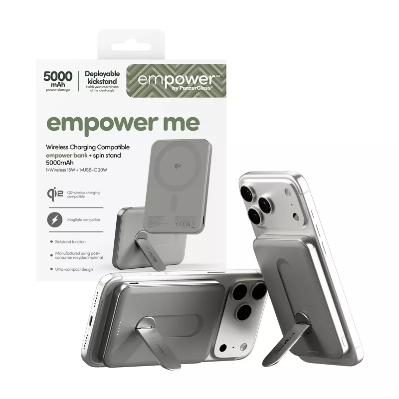 Powerbank PanzerGlass empower by empower Bank met Spin Stand 5000mAh Titanium