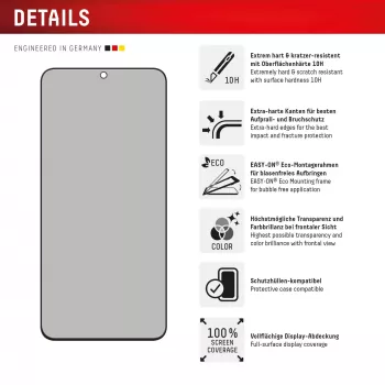 Displex privacy-displayschermfolie (10H) voor Samsung Galaxy S25 FE/S24 FE, Eco-montageframe, privacyfilter