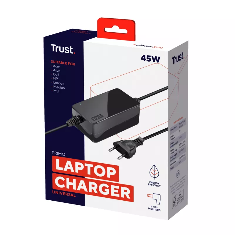 Trust Primo voeding/inverter binnen 45 W zwart