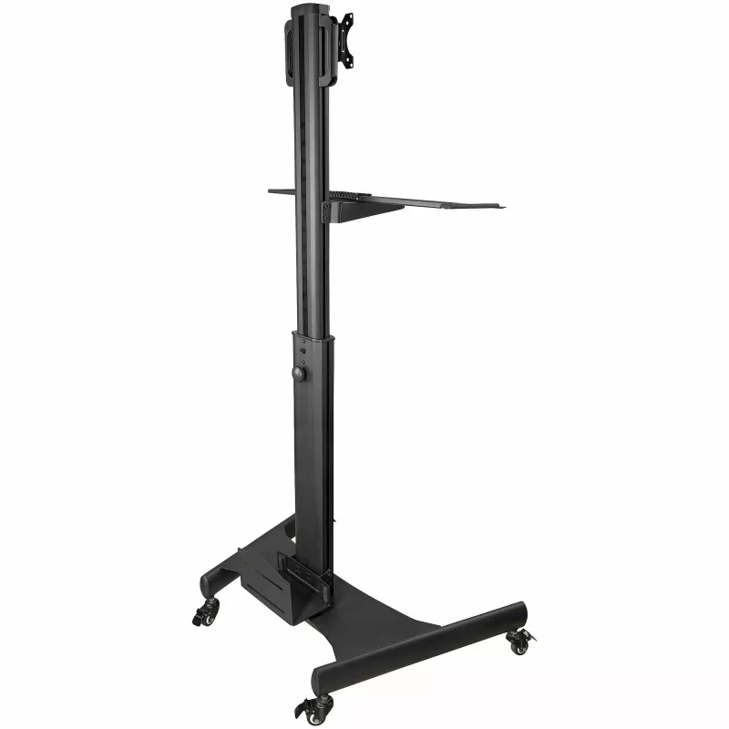 StarTech.com mobiele workstation-wagen met monitorbeugel, CPU/PC-houder, toetsenbordplateau – ergonomische in hoogte verstelbare desktop-computerwagen – rollend mobiel staand werkstation op wielen