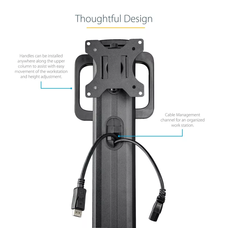 StarTech.com mobiele workstation-wagen met monitorbeugel, CPU/PC-houder, toetsenbordplateau – ergonomische in hoogte verstelbare desktop-computerwagen – rollend mobiel staand werkstation op wielen