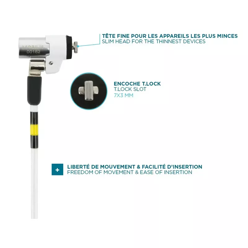 Slank draaibaar beveiligingsslot met sleutel Mobilis 001325 T Lock wit