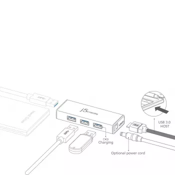 USB-hub j5create JUH340 4-poorts USB 3.0 zwart aluminium