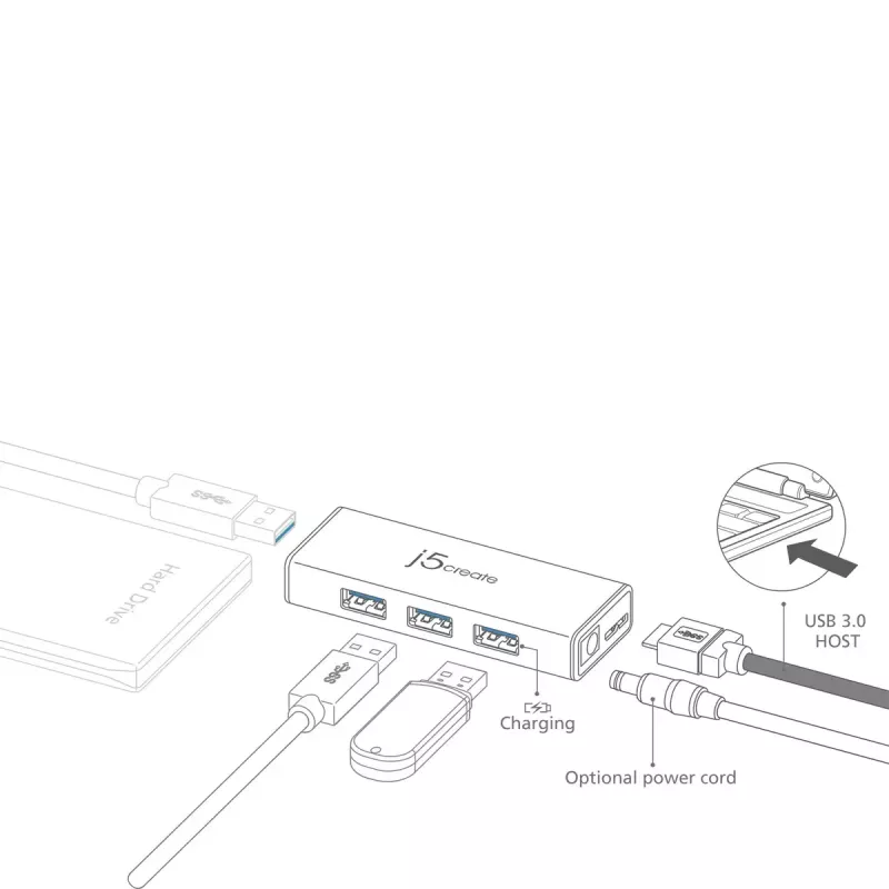 USB-hub j5create JUH340 4-poorts USB 3.0 zwart aluminium