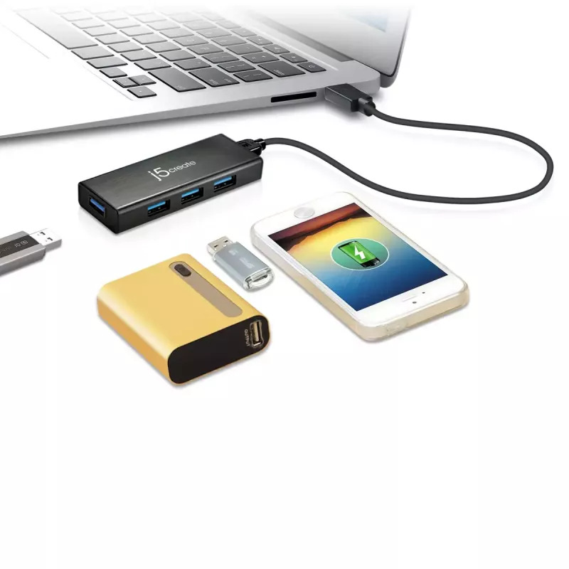 USB-hub j5create JUH340 4-poorts USB 3.0 zwart aluminium