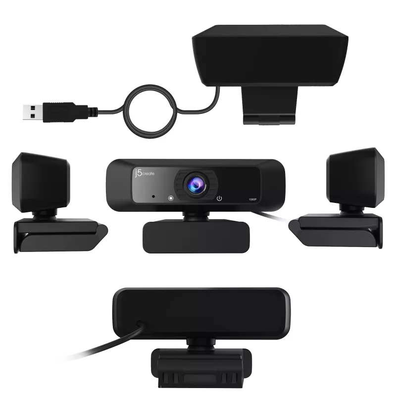 j5create JVCU100 USB™ HD-webcam met 360°-rotatie, 1080p video-opname-resolutie, zwart