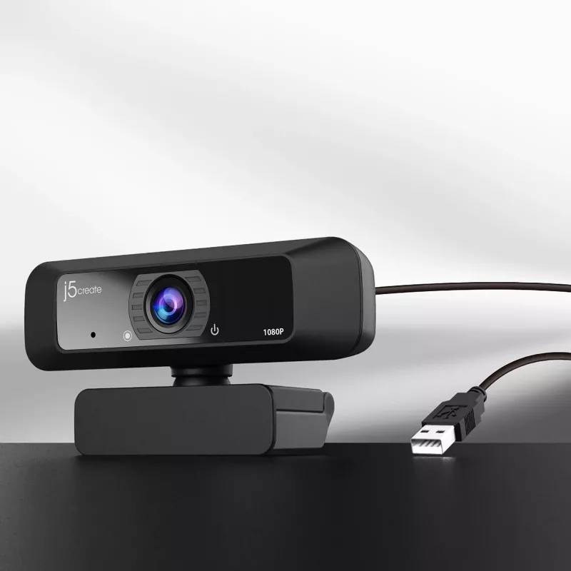 j5create JVCU100 USB™ HD-webcam met 360°-rotatie, 1080p video-opname-resolutie, zwart